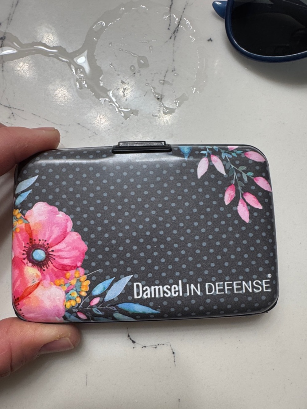 Damsel in Defense Floral Compact RFD wallet Case - Charcoal Gray & Pink